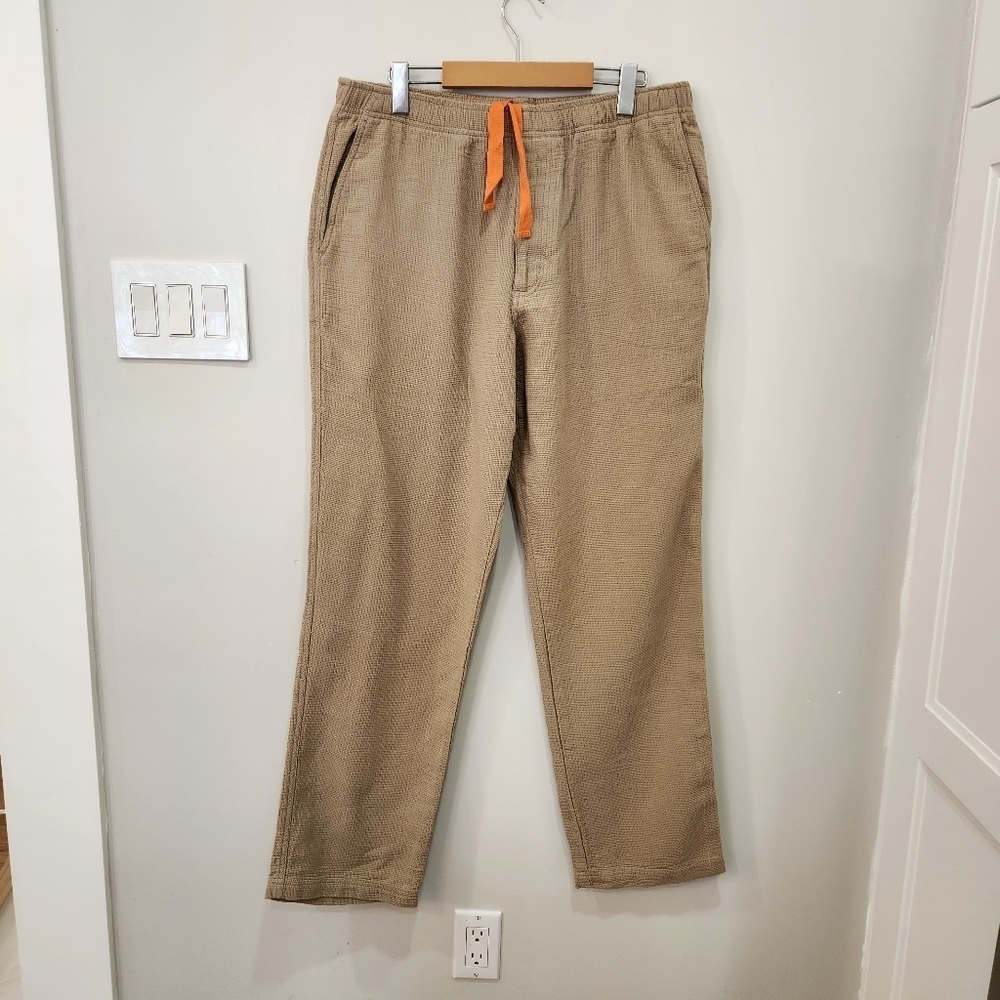VTG Territory Ahead Pants Men's L Tan 32 Zephyr Cotton Basket-Weave Drawstring
